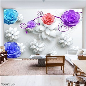 Tranh 3d dán tường những bông hoa hồng nhiều màu sắc