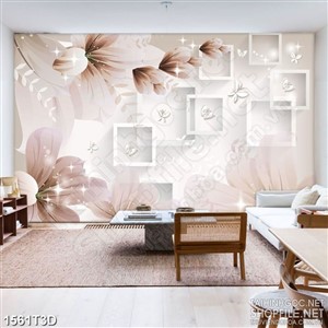 Tranh 3d nghệ thuật những bông hoa phù du màu hồng