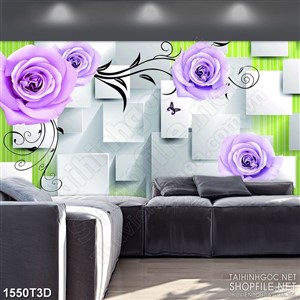 Tranh 3d dán tường phòng ngủ những bông hoa hồng tím