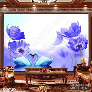 Tranh 3d nghệ thuật những bông hoa tím trên mặt nước