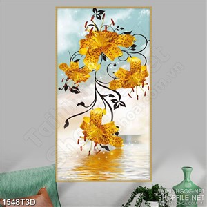 Tranh 3d treo tường bông hoa huệ vàng trên mặt nước