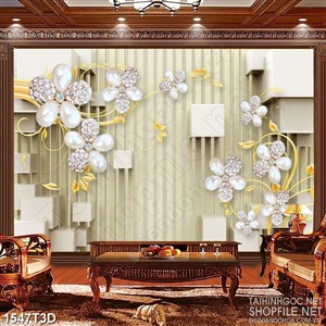 Tranh 3d  trang trí những bông hoa ngọc đính kim cương