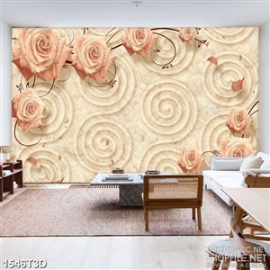 Tranh 3d dán tường những bông hoa màu hồng đượm buồn