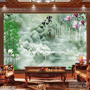 Tranh 3d treo tường bông sen hồng trên mặt hồ giả ngọc