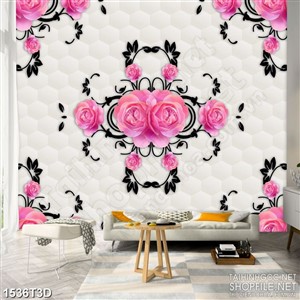 Tranh 3d  trang trí những bông hoa hồng trên nền lụa