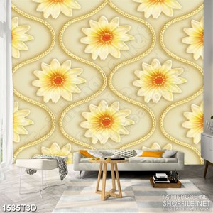 Tranh 3d  trang trí những bông hoa cúc vàng khoe sắc