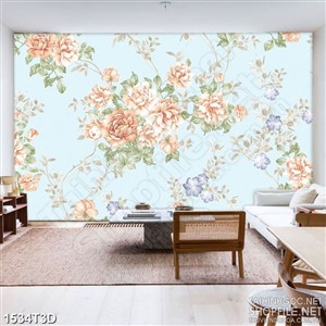 Tranh 3d dán tường khu vườn hoa hồng trên trời xanh