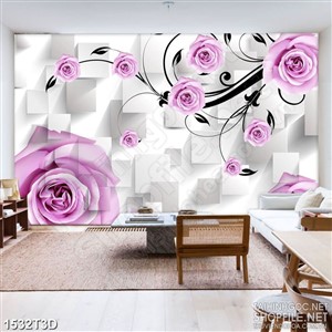 Tranh 3d treo tường những bông hoa hồng tím rực rỡ