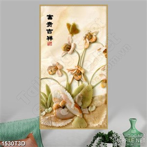 Tranh 3d dán tường đôi chim non bên cây hoa giả ngọc