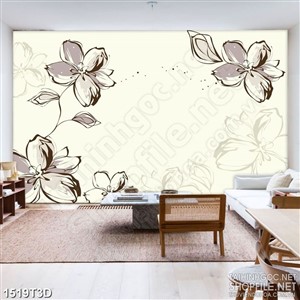 Tranh 3d  trang trí vẽ màu nước những bông hoa đơn sắc