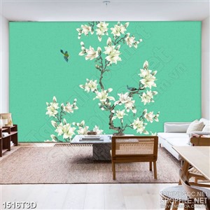 Tranh 3d treo tường những chú chim hót trên cành hoa