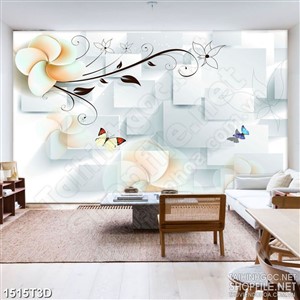 Tranh 3d  trang trí phòng bông hoa sứ bên đàn bướm