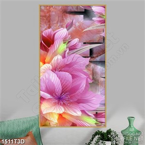 Tranh 3d  trang trí những bông hoa màu hồng khoe sắc