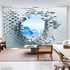 Tranh 3d dán tường phong cảnh sau bức tường trắng