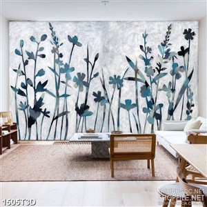 Tranh 3d nghệ thuật trang trí bức tường đầy hoa cỏ