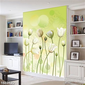 Tranh 3d  trang trí những bông hoa đu đưa trong gió