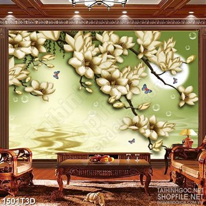 Tranh 3d nghệ thuật bột bong bóng bên hoa mộc lan psd