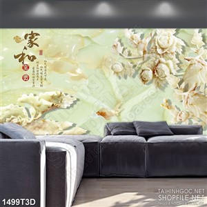 Tranh 3d  trang trí hoa mẫu đơn và hoa sen giả ngọc