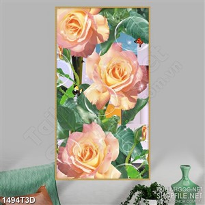 Tranh 3d dán tường những bông hồng màu cam rực rỡ