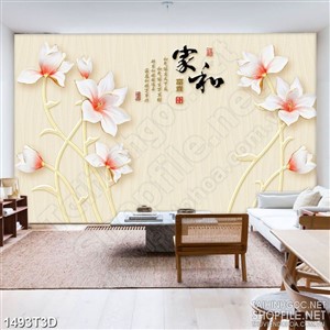 Tranh 3d nghệ thuật cây hoa ly giả ngọc khoe sắc hồng