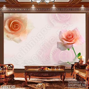 Tranh 3d treo tường bông hoa hồng trên mặt nước psd
