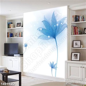 Tranh 3d  trang trí bông hoa phù du màu xanh dương