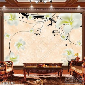 Tranh 3d dán tường những bông sứ rơi trên mặt nước