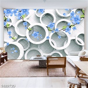 Tranh 3d nghệ thuật cánh hoa anh đào màu xanh dương