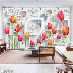 Tranh 3d treo tường  những bông hoa tulip khoe sắc