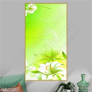 Tranh 3d dán tường bông ly trắng trên nền màu xanh