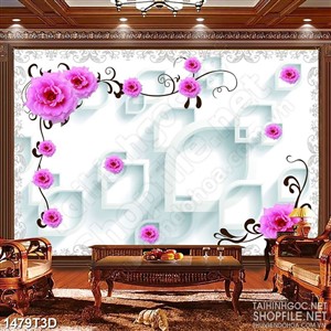 Tranh 3d nghệ thuật những bông hoa hồng trên tường