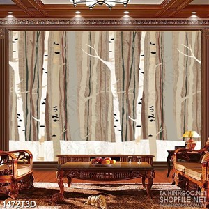 Tranh 3d dán tường cánh rừng thân cây gỗ trọc lá