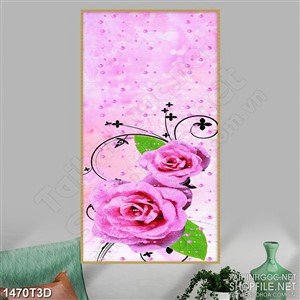 Tranh 3d treo tường bông hoa hông bên giọt sương