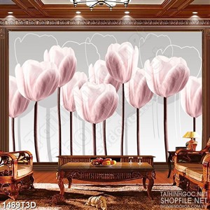 Tranh 3d  trang trí những bông hoa tulip màu hồng