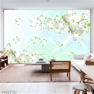 Tranh 3d dán tường  bông hoa trắng bay trong gió