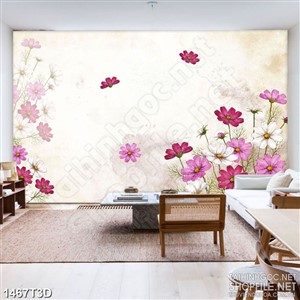 Tranh 3d nghệ thuật những bông hoa bay trong gió