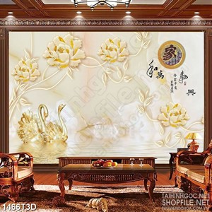 Tranh 3d treo tường bông hoa trên sông thiên nga