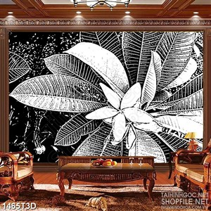 Tranh 3d  trang trí cành hoa sứ màu đen trắng psd