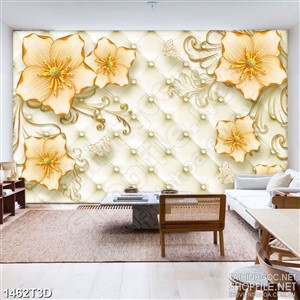 Tranh 3d treo tường hoa vàng bên đàn bướm ngọc
