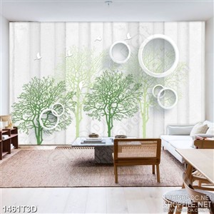 Tranh 3d trang trí  phòng khách rừng cây xanh
