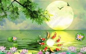Tranh Hoa Sen Cá Chép Dưới Ánh Trăng