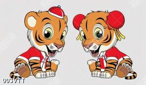 AI, EPS Vector tranh tết bé trai bé gái hổ 2022