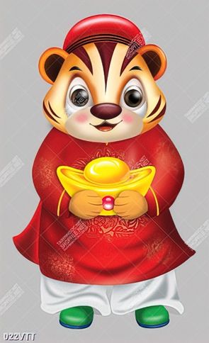 PSD tranh chú hổ ôm vàng dễ thương năm nhâm dần 2022