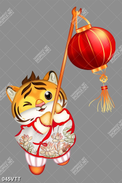 tranh file gốc bé hổ cầm đèn lồng đỏ