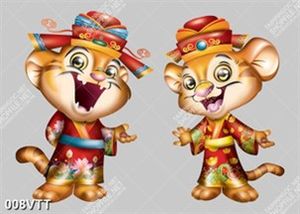 AI, EPS Vector tranh tết cặp thần tài hổ con 2022