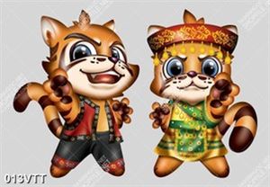 AI, EPS Vector tranh đón tết của cặp hổ dân tộc nhâm dần 2022