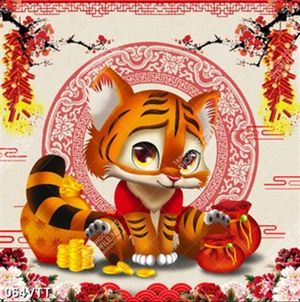 background hổ vàng ngồi cạnh đống vàng tết nhâm dần 2022