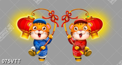 vector download trang trí hai chú hổ cầm đèn lồng đỏ