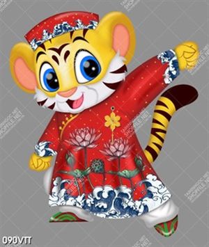download file hổ con mặc áo hoa sen đỏ dễ thương