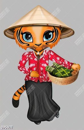 file AI, EPS vector gốc cô hổ nông thôn bưng bánh nhâm dần 2022